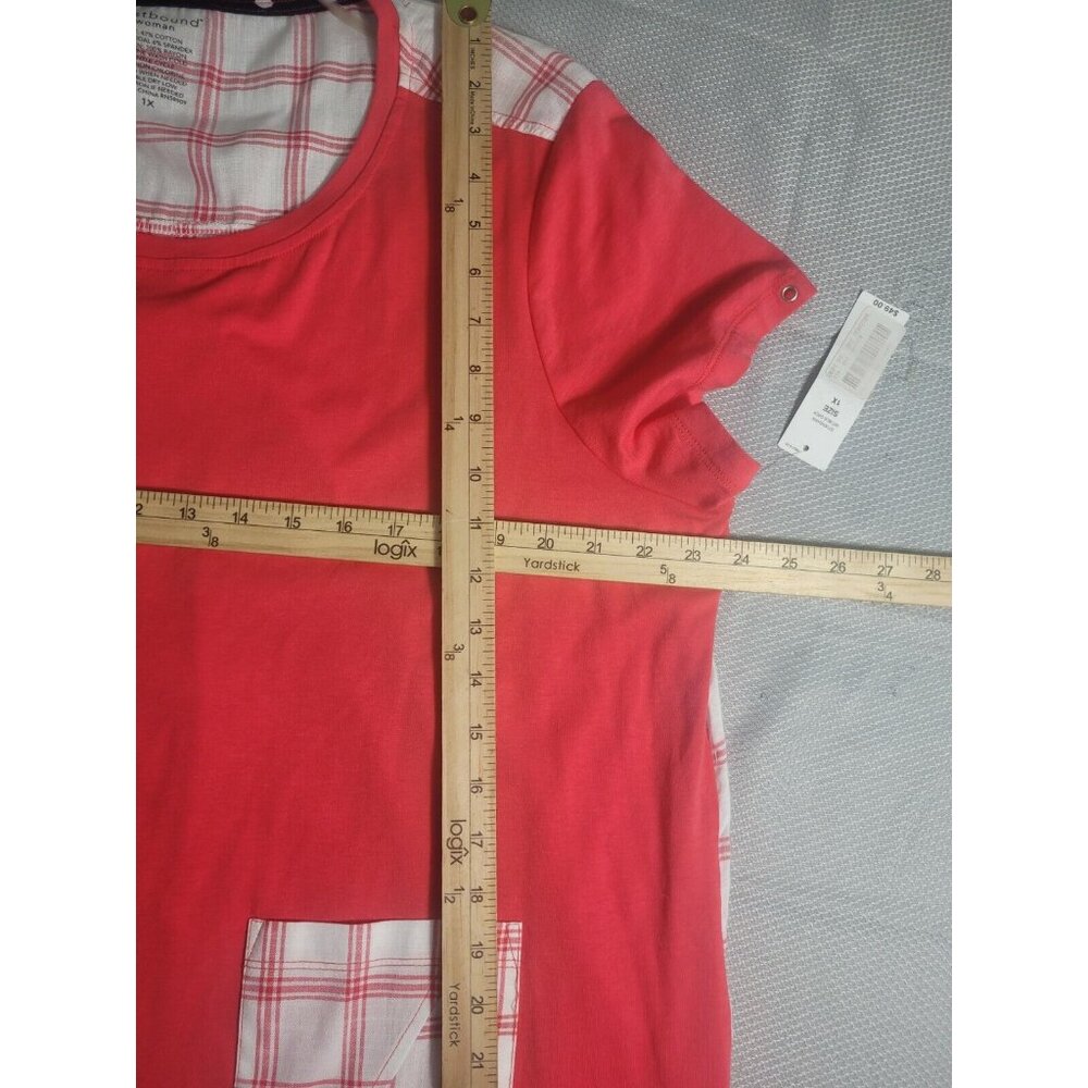 Westbound Top Women's Size 1X Plus Pink White Plaid Crewneck Short Sleeve (37) - Picture 8 of 9